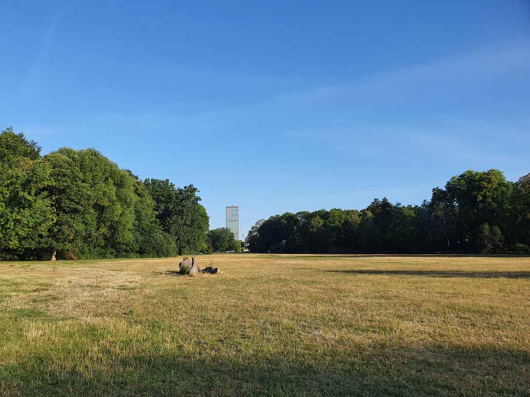 Große leere Wiese im Treptower Park